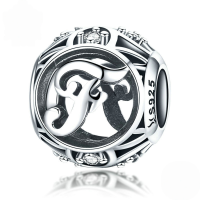 wholesale Metal S925 silver DIY letter beads, hollow initials, bracelet charms, factory direct.-F