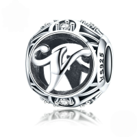wholesale Metal S925 silver DIY letter beads, hollow initials, bracelet charms, factory direct-V