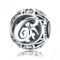 wholesale Metal S925 silver DIY letter beads, hollow initials, bracelet charms, factory direct.-C