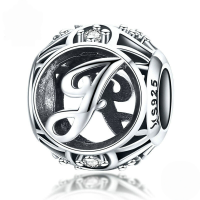 wholesale Metal S925 silver DIY letter beads, hollow initials, bracelet charms, factory direct.-J