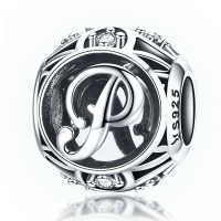 wholesale Metal S925 silver DIY letter beads, hollow initials, bracelet charms, factory direct.-P