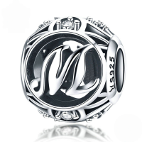 wholesale Metal S925 silver DIY letter beads, hollow initials, bracelet charms, factory direct.-M