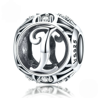 wholesale Metal S925 silver DIY letter beads, hollow initials, bracelet charms, factory direct.-I