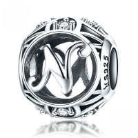 wholesale Metal S925 silver DIY letter beads, hollow initials, bracelet charms, factory direct.-N