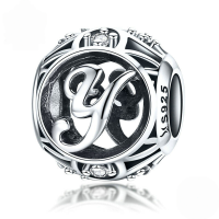 wholesale Metal S925 silver DIY letter beads, hollow initials, bracelet charms, factory direct.-Y