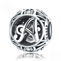 wholesale Metal S925 silver DIY letter beads, hollow initials, bracelet charms, factory direct.-A