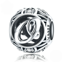 wholesale Metal S925 silver DIY letter beads, hollow initials, bracelet charms, factory direct.-O