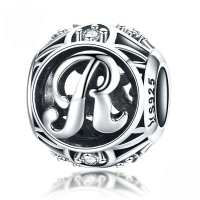 wholesale Metal S925 silver DIY letter beads, hollow initials, bracelet charms, factory direct.-R