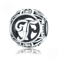 wholesale Metal S925 silver DIY letter beads, hollow initials, bracelet charms, factory direct.-T