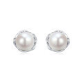 wholesale 925 Sterling Silver Elegant Pearl Stud Earrings In Silver Floral Setting-0-0