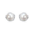 wholesale 925 Sterling Silver Elegant Pearl Stud Earrings In Silver Floral Setting-0-5