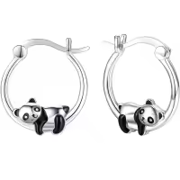 wholesale 925 Sterling Silver Adorable Panda Charm Hoop Earrings in Sterling -A-Panda