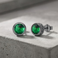 wholesale 925 Sterling Silver Green Birthstone Stud Earrings Oxidized Black Gold Finish-0-2