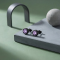 wholesale 925 Sterling Silver Stud Earrings Black Gold Plated Round Amethyst Crystal-0-1