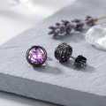 wholesale 925 Sterling Silver Stud Earrings Black Gold Plated Round Amethyst Crystal-0-2