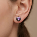wholesale 925 Sterling Silver Stud Earrings Black Gold Plated Round Amethyst Crystal-0-3