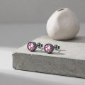 wholesale 925 Sterling Silver Oxidized Black Gold Pink Birthstone Round Stud Earrings-0-2