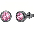 wholesale 925 Sterling Silver Oxidized Black Gold Pink Birthstone Round Stud Earrings-0-0