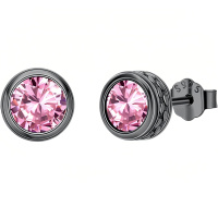 wholesale 925 Sterling Silver Oxidized Black Gold Pink Birthstone Round Stud Earrings-A10 October Birthstone-A10 October Birthstone