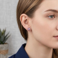 wholesale 925 Sterling Silver Oxidized Black Gold Pink Birthstone Round Stud Earrings-0-3