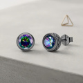 wholesale 925 Sterling Silver Stud Earrings Gun Black Plated Round Rainbow Zircon-0-2