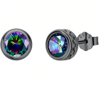 wholesale 925 Sterling Silver Stud Earrings Gun Black Plated Round Rainbow Zircon-A14 Black Stud Earrings-A14 Black Stud Earrings