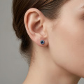 wholesale 925 Sterling Silver Stud Earrings Gun Black Plated Round Rainbow Zircon-0-3