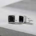 wholesale 925 Sterling Silver Stud Earrings Black Square Crystal White Gold Plated-0-1
