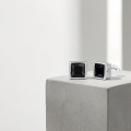 wholesale 925 Sterling Silver Stud Earrings Black Square Crystal White Gold Plated-0-2