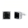 wholesale 925 Sterling Silver Stud Earrings Black Square Crystal White Gold Plated-0-0