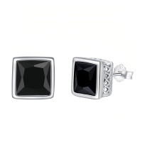 wholesale 925 Sterling Silver Stud Earrings Black Square Crystal White Gold Plated-black zircon-black zircon