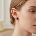 wholesale 925 Sterling Silver Stud Earrings Black Square Crystal White Gold Plated-0-3
