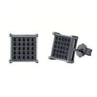 wholesale 925 Sterling Silver Black Cubic Zirconia Square Stud Earrings Set-Square zircon-Square zircon