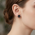 wholesale 925 Sterling Silver Black Round Earrings-0-3