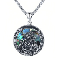 wholesale 925 Sterling Silver St Christopher Pendant Necklace Protect Us-A02-Saint Christopher(Abalone Shell)-A02-Saint Christopher(Abalone Shell)