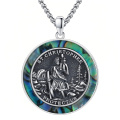 wholesale 925 Sterling Silver Saint Christopher Pendant Necklace Abalone Shell Oxidized Chain-0-0