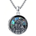 wholesale 925 Sterling Silver Saint Christopher Pendant Necklace Oxidized Abalone Shell Chain Jewelry-0-0