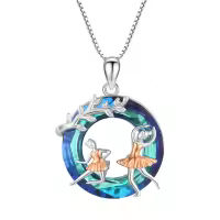 wholesale 925 Sterling Silver Elegant Ballet Dancer Crystal Pendant Necklace with  Chain and Artistic Leaf Design-Ballet