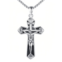 wholesale 925 Sterling Silver Oxidized Jesus Crucifix Cross Pendant Necklace For Men-G01-Crucifix-G01-Crucifix