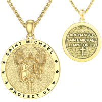 wholesale 925 Sterling Silver Saint Michael Archangel Pendant Necklace-B02-Saint Michael(Gold)-B02-Saint Michael(Gold)