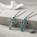 wholesale 925 Sterling Silver Oxidized Malachite Saint Benedict Crucifix Cross Pendant Necklace-0-1