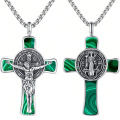 wholesale 925 Sterling Silver Oxidized Malachite Saint Benedict Crucifix Cross Pendant Necklace-0-0