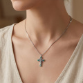 wholesale 925 Sterling Silver Oxidized Malachite Saint Benedict Crucifix Cross Pendant Necklace-0-3