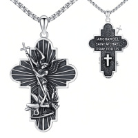 wholesale 925 Sterling Silver Saint Michael Archangel Cross Pendant Necklace Oxidized Vintage Chain-B03-Saint Michael(Cross)-B03-Saint Michael(Cross)