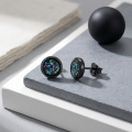 wholesale 925 Sterling Silver Black Gold Plated Round Iridescent Opal Stud Earrings-0-1