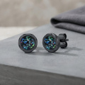 wholesale 925 Sterling Silver Black Gold Plated Round Iridescent Opal Stud Earrings-0-2