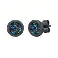 wholesale 925 Sterling Silver Black Gold Plated Round Iridescent Opal Stud Earrings-0-0