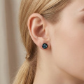 wholesale 925 Sterling Silver Black Gold Plated Round Iridescent Opal Stud Earrings-0-3