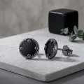 wholesale 925 Sterling Silver Stud Earrings Black Gold Plated Vintage Round Black Onyx-0-1