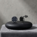 wholesale 925 Sterling Silver Stud Earrings Black Gold Plated Vintage Round Black Onyx-0-2